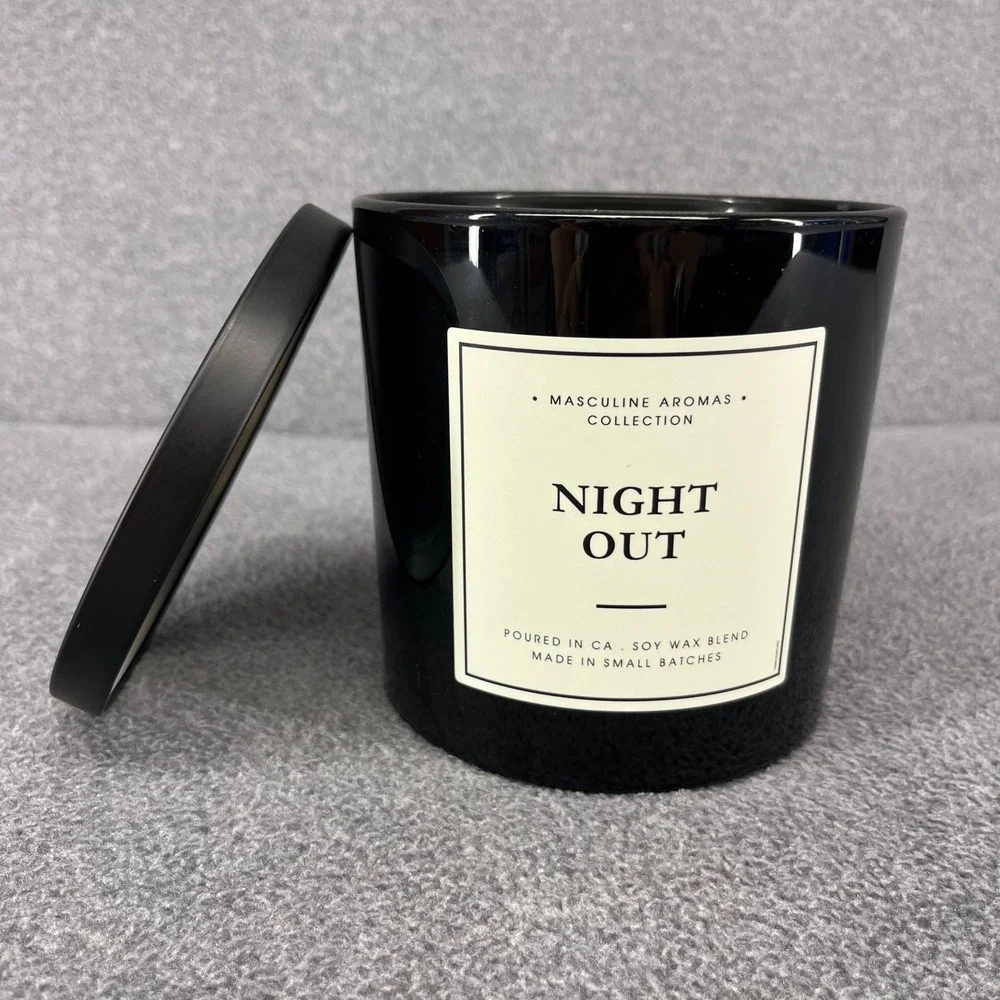 Leoben Company Night Out Candle Masculine Aromas 24oz Black 3-Wick Soy Wax Blend